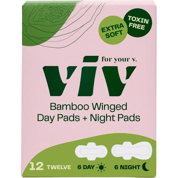 VIV For Your V Winged Bamboo Pads Day and Night 12 Count, 1 Ea