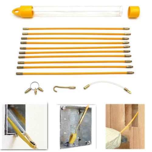 VIVA - 11 Ft. Fiberglass Running Wire Cable Coaxial Electrical Fish Tape Pull Push Kit