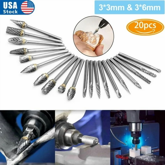 VIVA - 20Pcs Tungsten Carbide Steel Rotary Burr Die Grinder Bit 1/8" Shank Carving Set