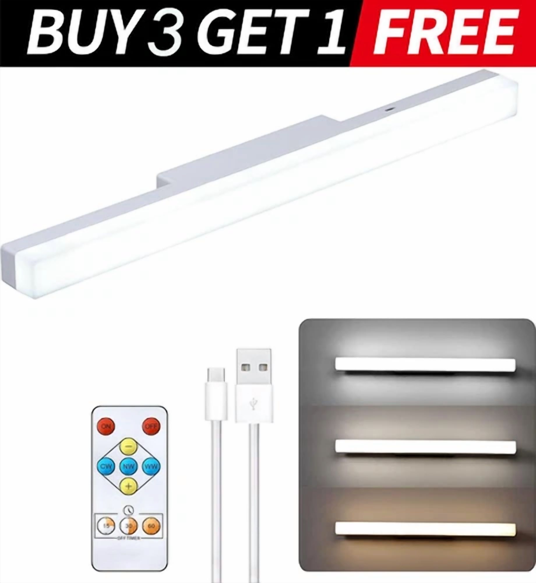 VIVA - 3 Color Led Kitchen Under Cabinet Closet Shelf Lighting Strip Bar Usb Light Lamp