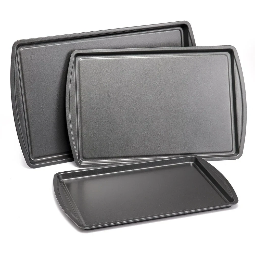 VIVA - 3Pc Nonstick Cookie Sheet Set, Durable Steel Baking Pans Dishwasher Safe Kitchen