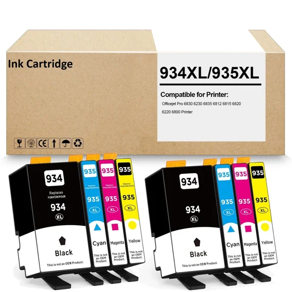 VIVA - 8 Pack 934Xl 935Xl Ink Cartridge Works For 6220 6812 6815 6820 6230 6830 6835