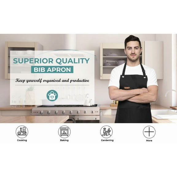 VIVA - Chef Apron, Cotton & Polyester, Adjustable, Professional, Kitchen, Black