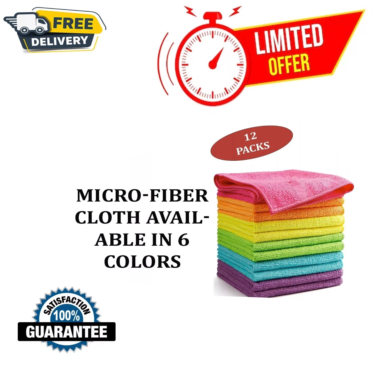 VIVA - Microfiber Cleaning Cloth Set Of 12 Towel Rag Car Polishing Detailing No-Scratch