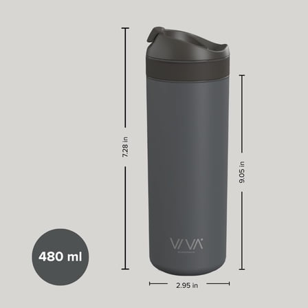 VIVA Recharge Grey Insulated Tea & Coffee Mug & Travel French Press Coffee Maker, 16 oz