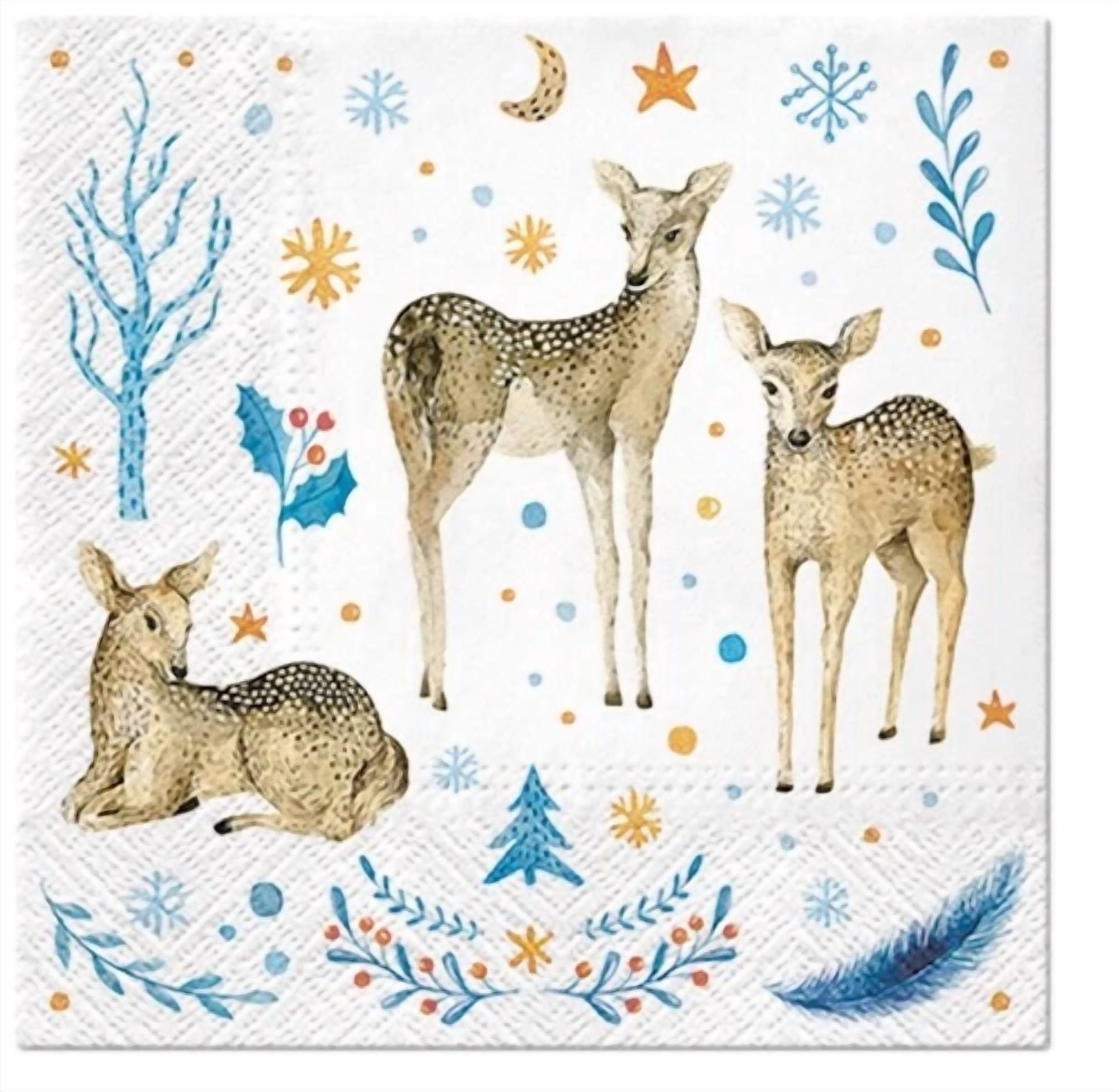 VIVA - Reindeer Family Christmas Lunch Napkins 40Pcs Decorative Paper Napkins Decoupage