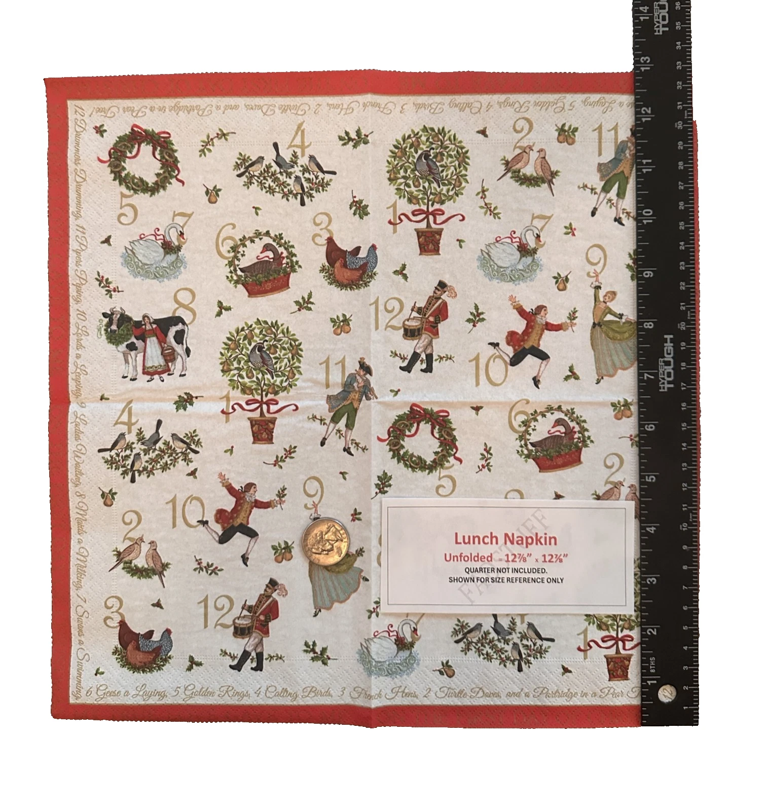 VIVA - Twelve 12 Days Of Christmas Paper Lunch Napkins For Oyster Shell Decoupage 5 Pc