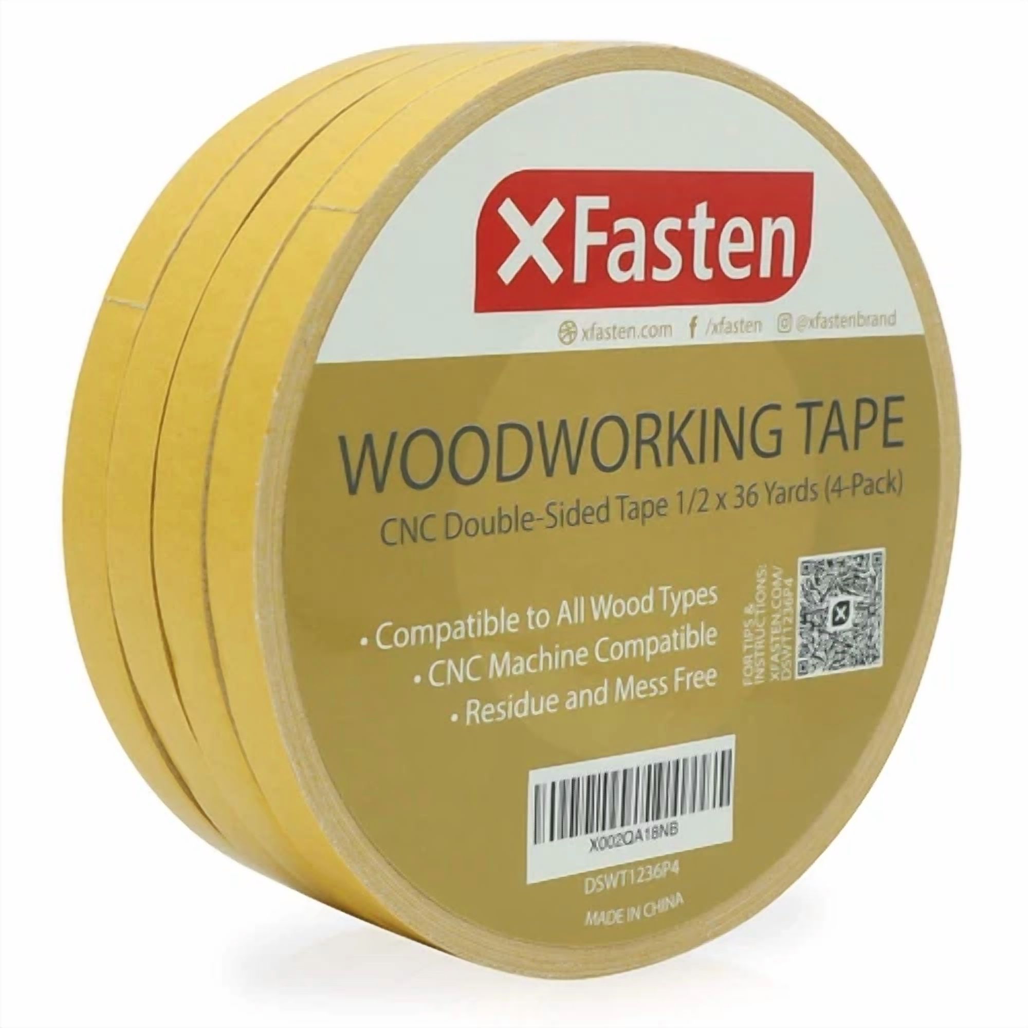 VIVA - Xfasten Double Sided Woodworking Tape 1/2" X 36 Yards (4-Pack)