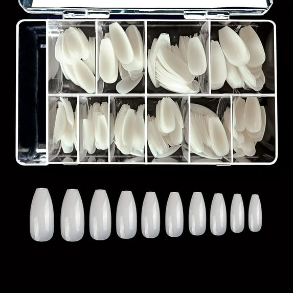 VIVACE Natural Full Cover Coffin 500 Nail Tips 10Sizes,Long Ballerina Nails Acrylic Gel Nail Tips With Clear Plastic Case (Natural Full Cover Coffin) E22