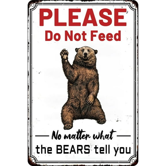 VIVACEUTICAL Funny Warning Metal Tin Sign Please Do Not Feed The Bears Sign for Home Room Outdoor Club Bars Pubs Wall Decoration 12x8 inches, beige