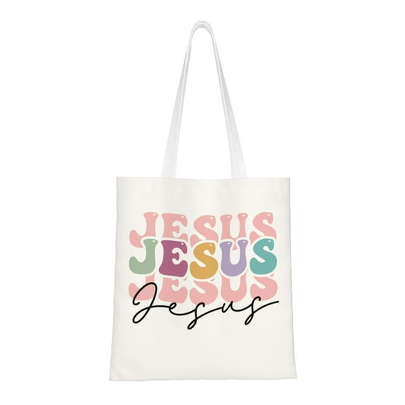 VIVACITE Christian Tote Bags for Women Vintage Canvas Tote Bag for Women Bible Tote Bags for Women Christian Gifts for Women Faith Bible Carrier Church Bags for Women with Jesus Art 1