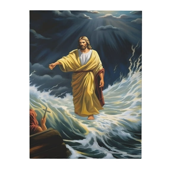 VIVACITE Jesus Canvas Wall Art - Jesus Walking on Water Canvas, Prayer Room Christian Art Wall Decor for Home - Christian Gifts for Women Faith Based Gifts for Men - Portrait, 12"x16"