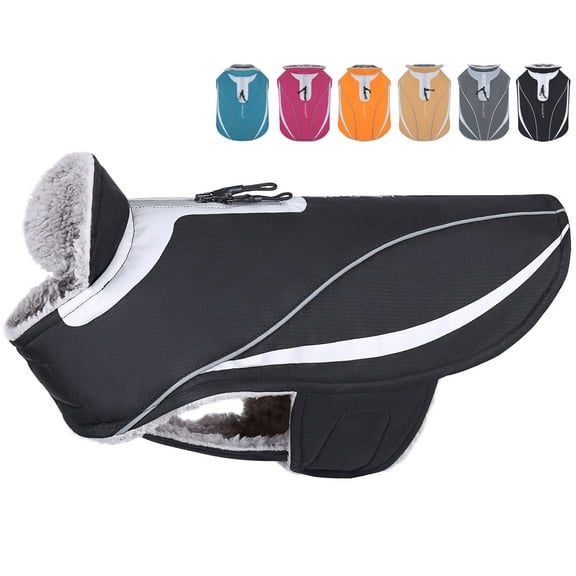 VIVAGLORY Dog Coat, Dog Jacket for Winter & Cold Weather, Fleece Vest with Velcro Fastening & Leash Hole, Warm Fleece Lined Water Resistant Reflective For Puppy, L, Black