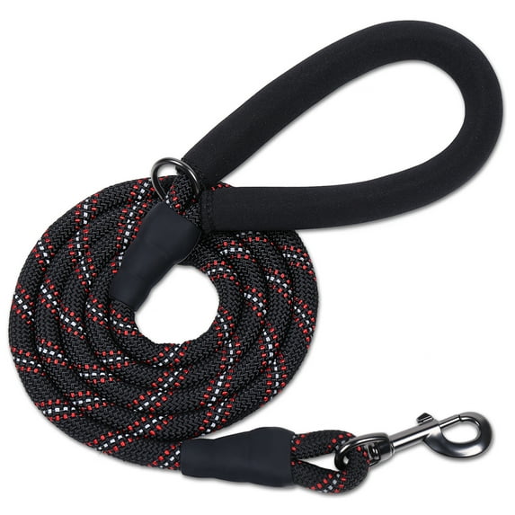 VIVAGLORY Dog Leash, Heavy Duty Rope Lead with Padded Handle, Reflective, Medium & Large, Black, 6 ft