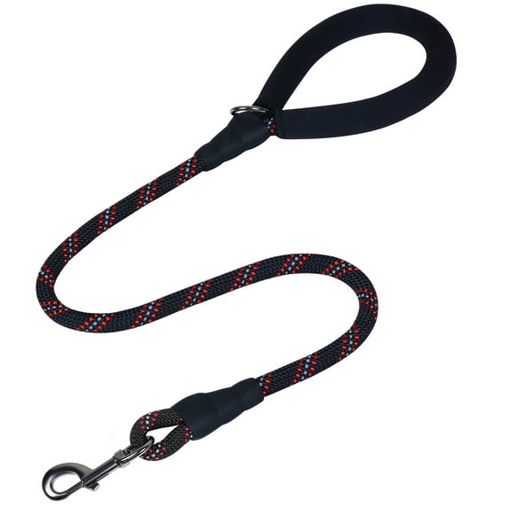 VIVAGLORY Dog Leash, Heavy Duty Rope Lead with Padded Handle, Reflective, Small, Black, 4 ft