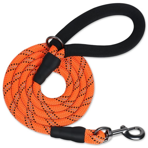 VIVAGLORY Dog Leash, Heavy Duty Rope Lead with Padded Handle, Reflective, Small, Orange, 5 ft