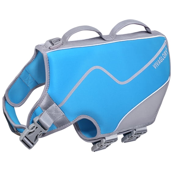 VIVAGLORY Dog Life Jacket Neoprene Vest for Swimming, Sports Style, Blue, Large