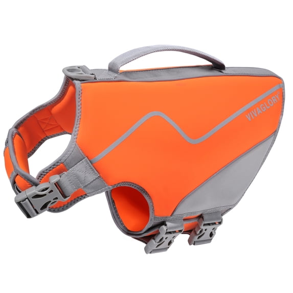 VIVAGLORY Dog Life Jacket Neoprene Vest for Swimming, Sports Style, Bright Orange, Medium