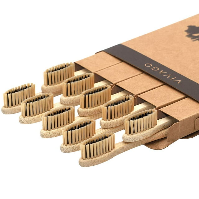 VIVAGO Biodegradable Charcoal Bamboo Toothbrushes Soft Bristles for Sensitive Teeth 10 Pack