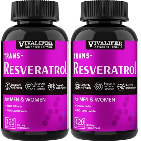 VIVALIFER Resveratrol 500mg, 2 Pack Promotes Anti-Aging and Promotes Immune, Cardiovascular Support and Joint Support, Total 240 Capsules