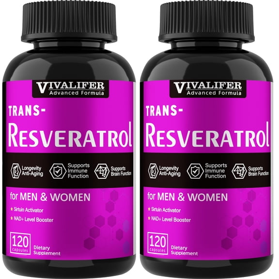 VIVALIFER Resveratrol 500mg, 2 Pack Promotes Anti-Aging and Promotes Immune, Cardiovascular Support and Joint Support, Total 240 Capsules