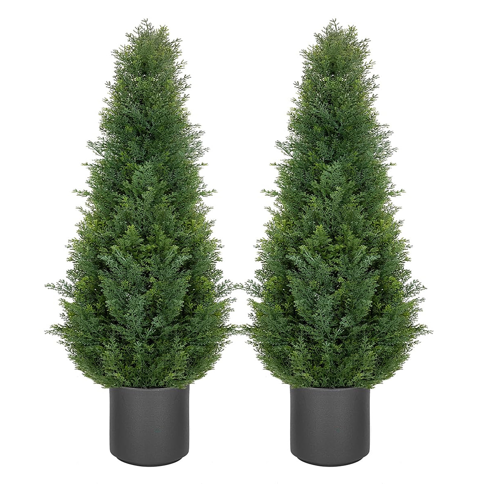 Vivatrees 4ft artificial cedar topiary trees with gray planter pot set