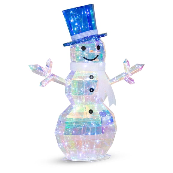 VIVATREES 4Ft Lighted Christmas Snowman Prismatic Decoration for Outdoor Holiday Display Lawn Garden and Porch with 100 LED Lights