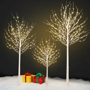 Hykolity 4ft & 6ft & 8ft LED Birch Tree Set, with Warm White Lights for Outdoor Indoor Christmas & Wedding Decor (3 Sizes Pack)