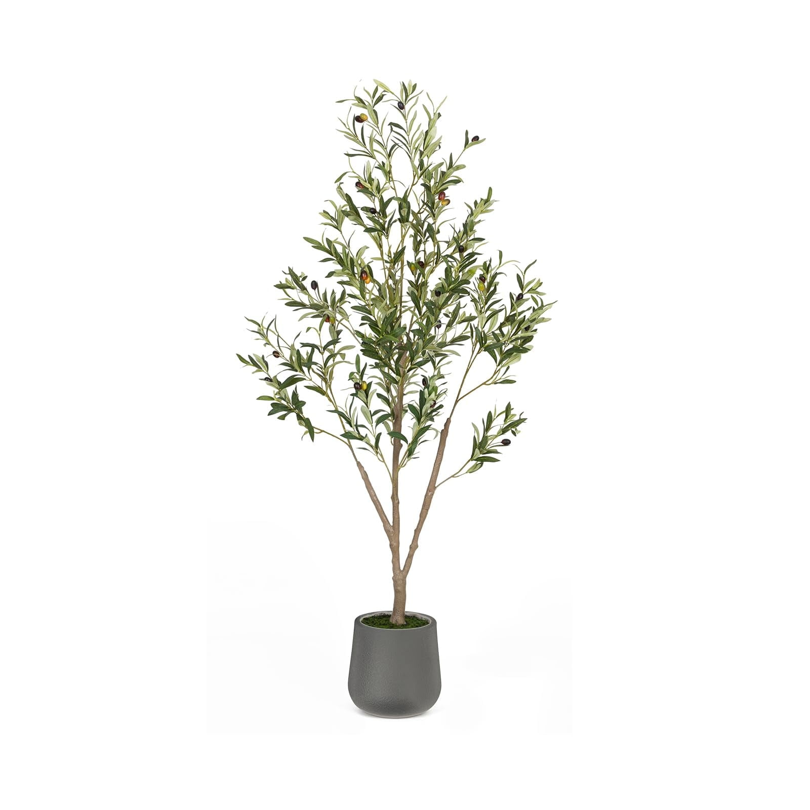 VIVATREES 5FT Artificial Olive Tree with Gray Planter, Indoor Faux ...