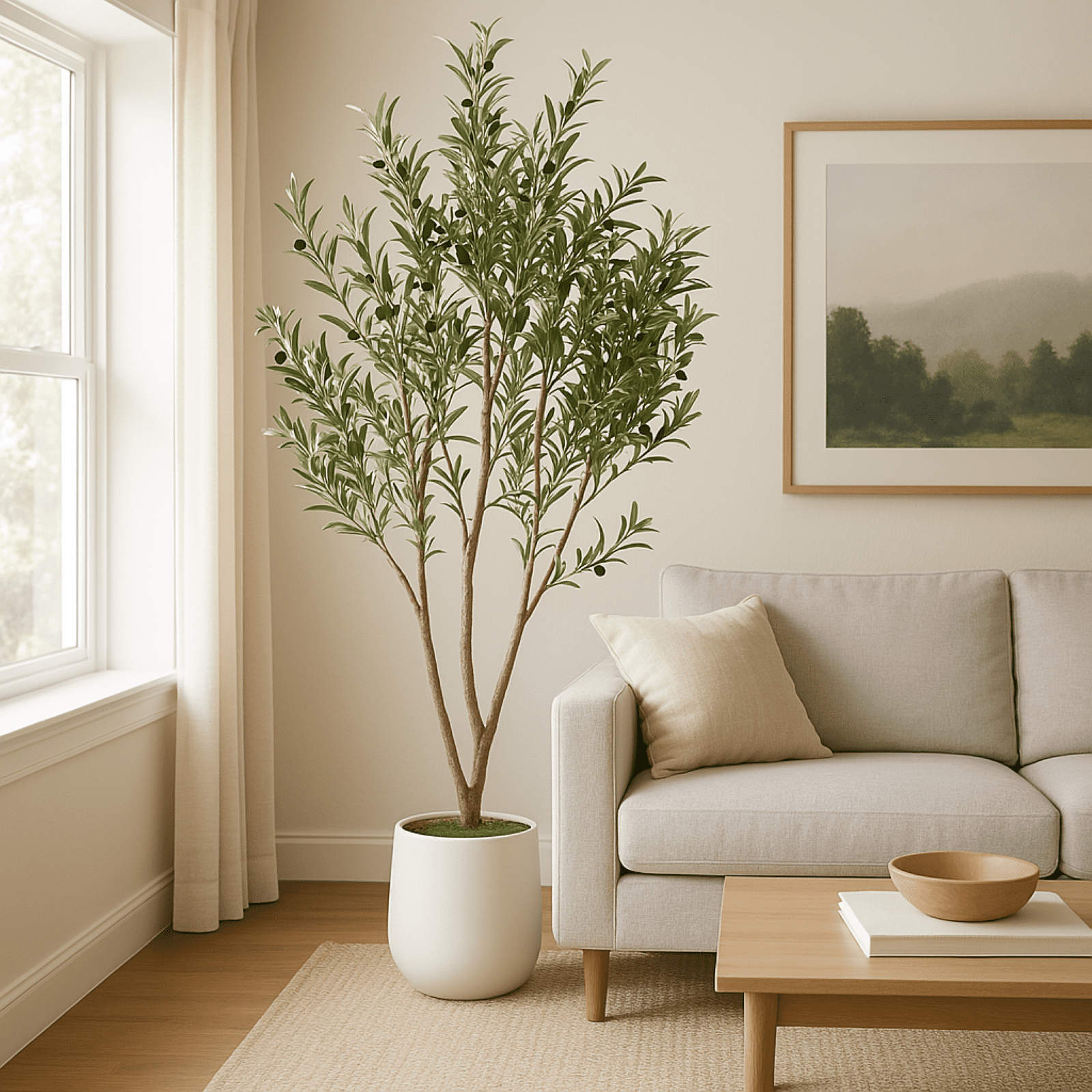 VIVATREES 6FT Artificial Olive Tree Faux Olive Plant Realistic Leaves Silk Tree with White Pot Planter Lifelike Green Leaves & Olive Fruits for Home Office Decor, Interior Outdoor Decoration