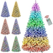 VIVATREES 6ft Pre-lit Artificial Christmas Tree 1032 Hinged Branch Tips Pine Needle Spruce w/ 250 RGB Color-Changing LED Lights Foldable Base