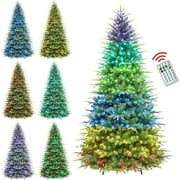 VIVATREES 6ft Pre-lit Artificial Christmas Tree 1420 Hinged Mixed PVC PE Branch Tips Spruce w/ 350 RGB LED Lights Color-Changing Modes Foldable Base