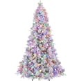 thumbnail image 1 of VIVATREES 7.5ft Pre-lit Flocked Artificial Christmas Tree 1608 Hinged Mixed PVC PE Branch Tips Spruce w/ 450 Color-Changing LED Lights Foldable Base, 1 of 7