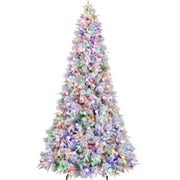 VIVATREES 9ft Pre-lit Artificial Christmas Tree 2842 Hinged Mixed PVC PE Branch Tips Spruce w/ 600 LED Lights 10 Color-Changing Modes Foldable Base
