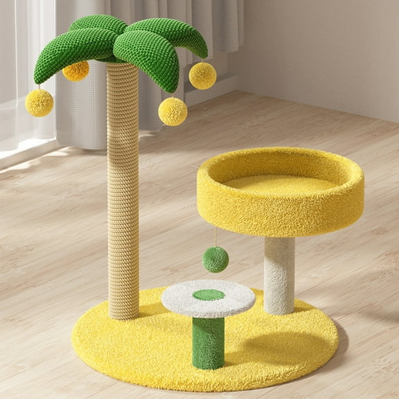 VIVBOO Cat Tree 27.6 inch Tower for Indoor Cats Yellow Green Coconut Cat Scratching Post.