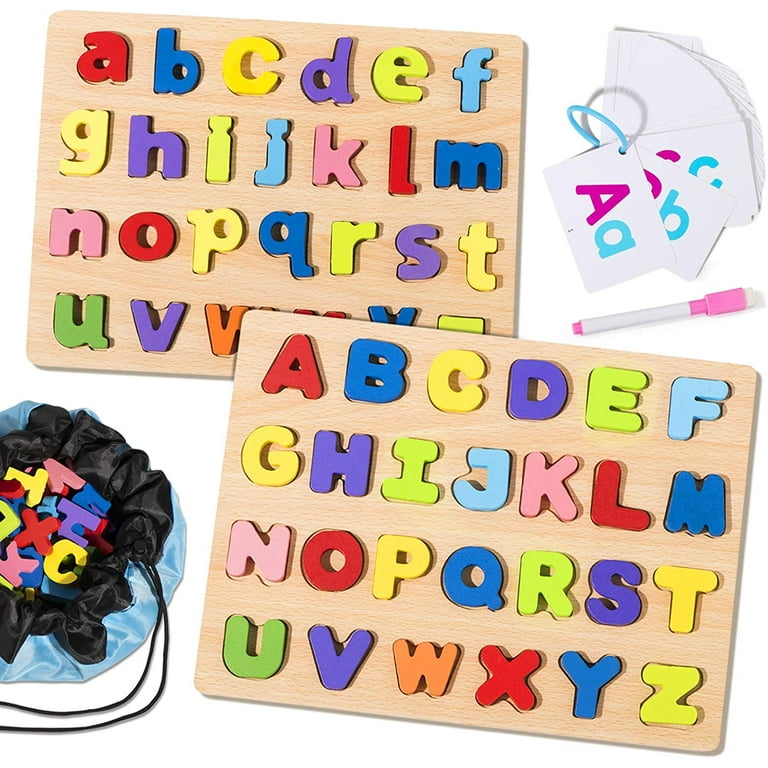 Coogam Wooden Letters Practicing Board, Double-Sided Alphabet Tracing Tool Learning to Write ABC Educational Toy Game Fine Motor Montessori Gift for