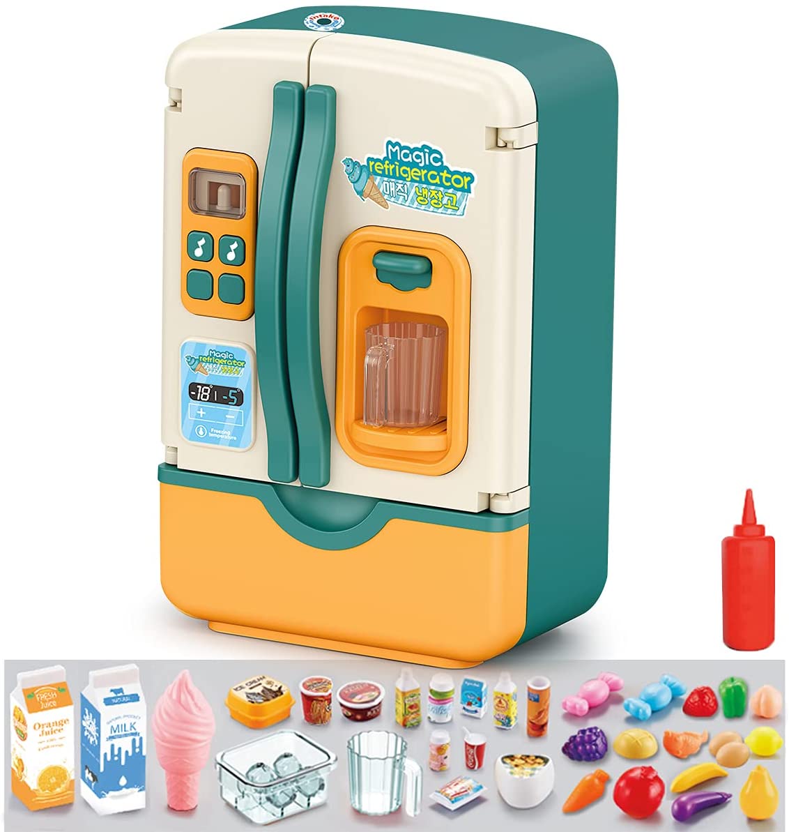 VIVEFOX Toys Fridge Refrigerator with Ice Dispenser Pretend Play