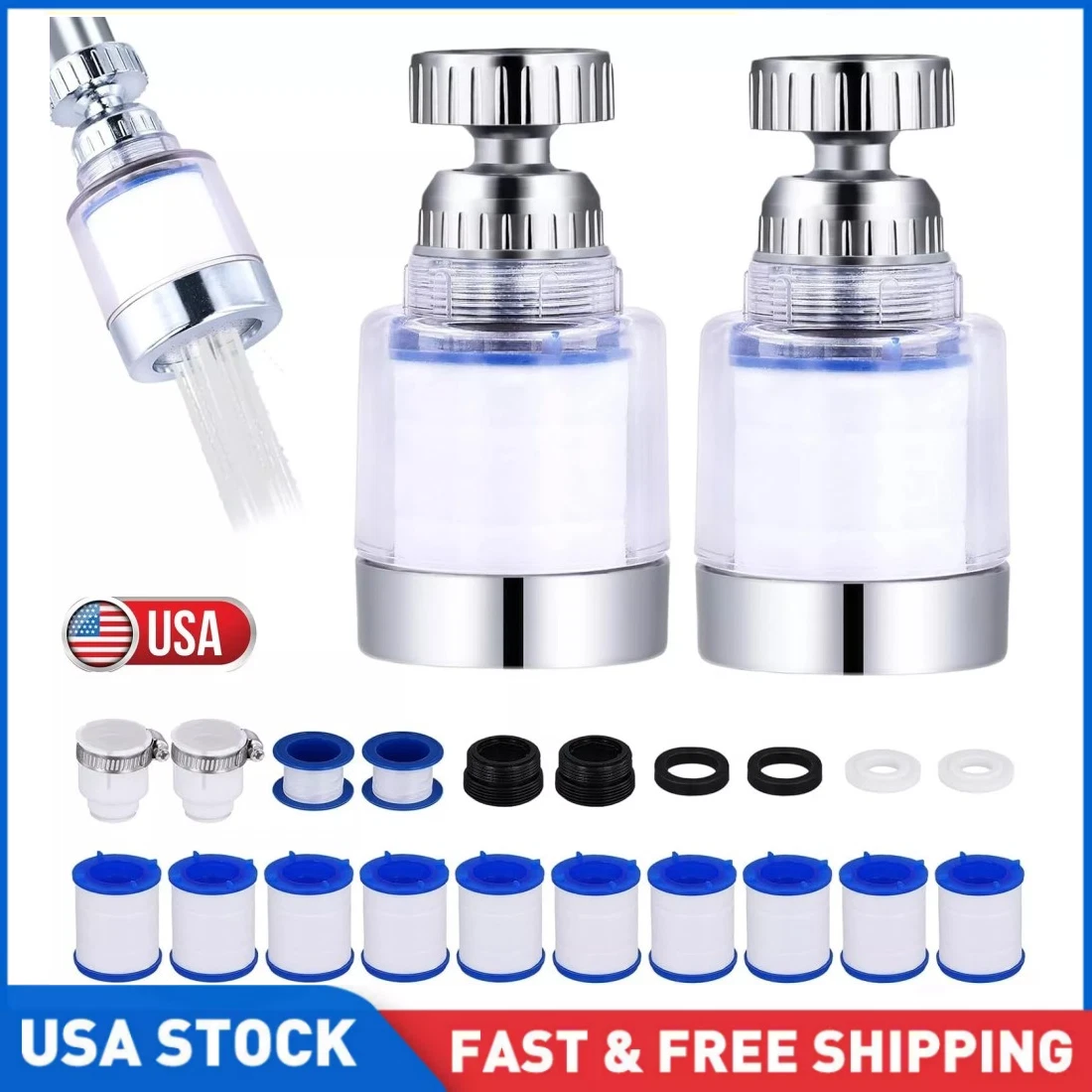 FABLE- 2Faucet Water Filter System Kitchen Sink Mount Filtration Tap Purifier Clean