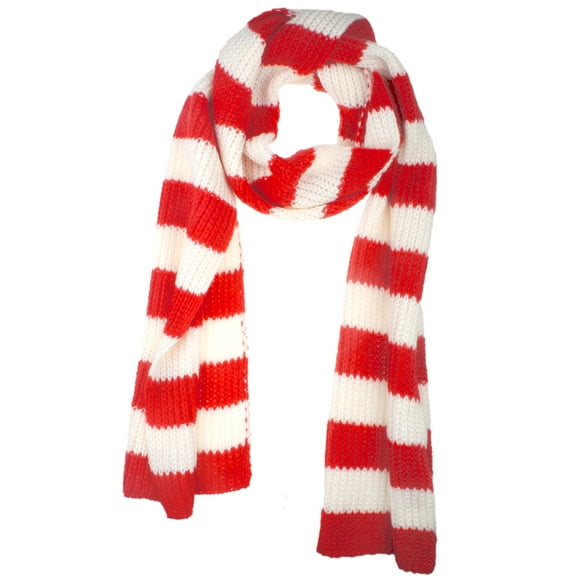 VIVIAN & VINCENT Fall Winter Ultra Soft Knit Striped Scarf for Women Red White