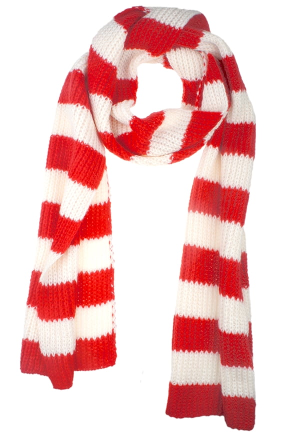 Fall Winter Ultra Soft Knit Striped Scarf for Women Red White