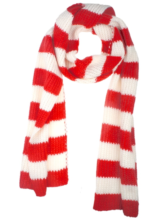 Fall Winter Ultra Soft Knit Striped Scarf for Women Red White