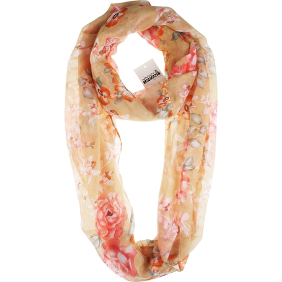 VIVIAN & VINCENT Soft Light Various Flower Elegant Sheer Infinity Scarf Red
