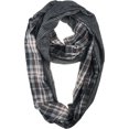 thumbnail image 1 of VIVIAN & VINCENT Soft Light Weight Plaid Check Tartan Sheer Infinity Scarf with 2 Sides Black, 1 of 5