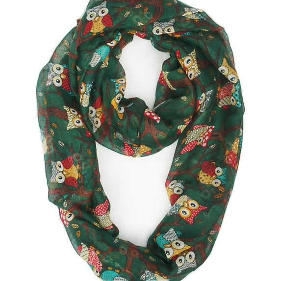 VIVIAN & VINCENT Spring Fall Soft Lightweight Owls for Christmas Trees Sheer Infinity Scarf Green