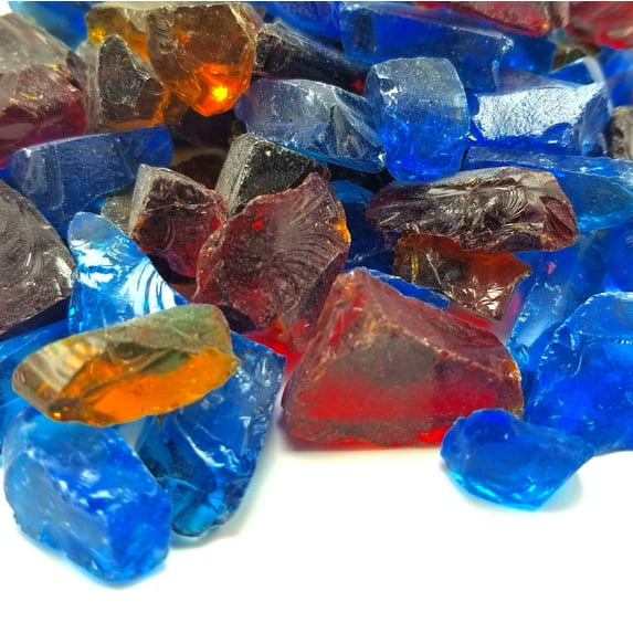 VIVID Heat (5-POUNDS) Blue, Amber & Red Premium Indoor & Outdoor Crushed Fire Glass Rock Large 1/2, 3/4 & 1" inch Chunky Size - Glass Use in Gas Fire Pit, Fireplace, (Hawaiian Blend)