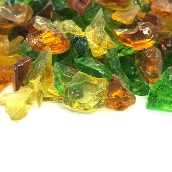 VIVID Heat (5-POUNDS) Green, Amber & Gold Blend Premium Indoor & Outdoor Crushed Fire Glass Rock Large 1/2, 3/4 & 1" inch Chunky Size - Glass For Use in Gas Fire Pit, Fireplace (Irish Roast)