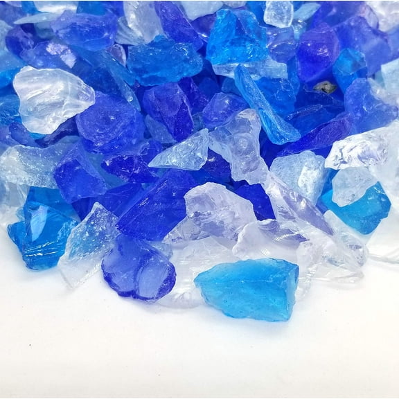 VIVID Heat (5-POUNDS) Ice, Blue Blend Premium Indoor & Outdoor Crushed Fire Glass Rock Large 1/2, 3/4 & 1" inch Chunky Size - Glass For Use in Gas Fire Pit, Fireplace, Fire Table Etc. (Arctic Blend)