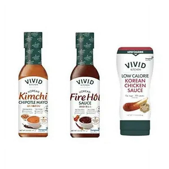 VIVID KITCHEN | Korean Fusion Sauces - Fire Hot Sauce, Kimchi Chipotle Mayo, Low-Calorie Chicken Sauce (3 Sauce Set)