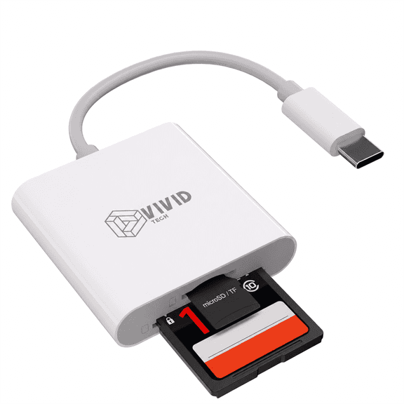 VIVID TECH USB-C SD Card Reader for iPhone 17/16/15 Pro Max, iPad and MacBook, SD and MicroSD/TF Camera Memory Card Adapter, Plug and Play