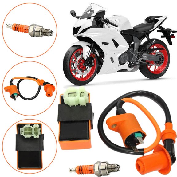VIVIDCRAFT 3pcs Gy6 Spark Plug + Ignition Coil + Igniter Set Of Motorcycle Accessories Igniter Rectifier Ignition Coil Start Relay Flasher